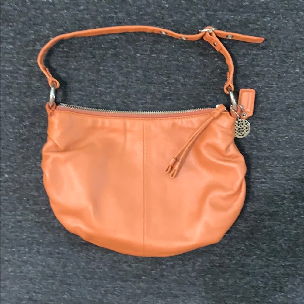 Coach Orange Leather Petite Shoulder Hobo Bag